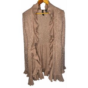 BKE Buckle cardigan‎ women's size M blush pink ruffled open front long sleeve